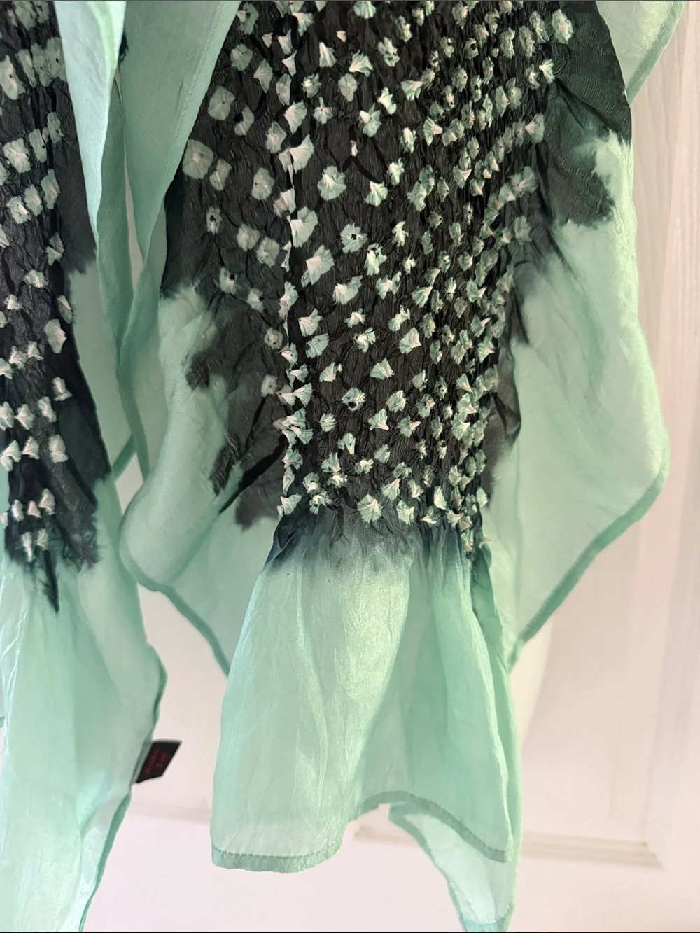 Asian Eye Mint Green & Navy Bandhani Tie-Dye Silk Scarf Handcrafted India